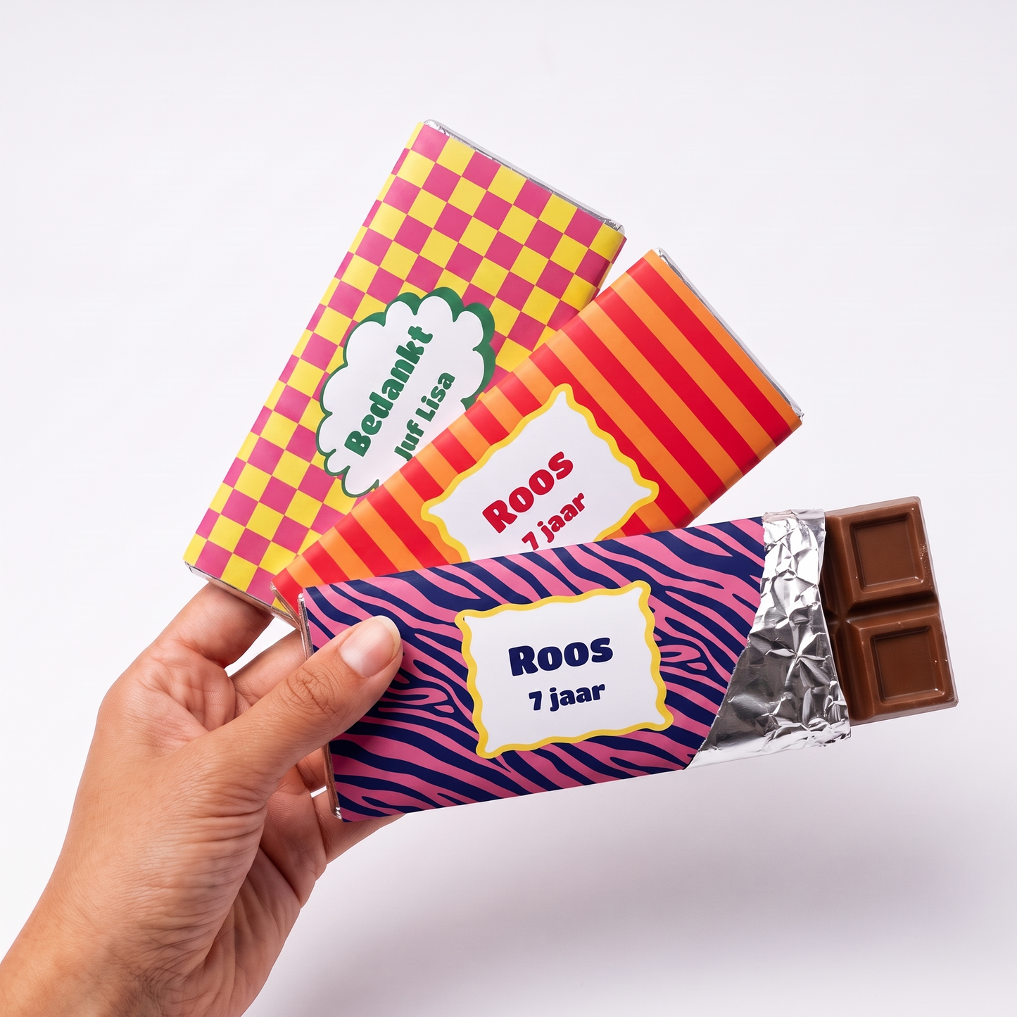 Chocoladewikkel voor de juf of meester | 3 ontwerpen in 2 formaten