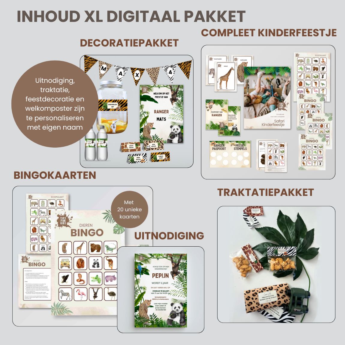 Safari Feestpakket XL : Draaiboek, Uitnodiging, Decoratie, Spelletjes & Traktatie
