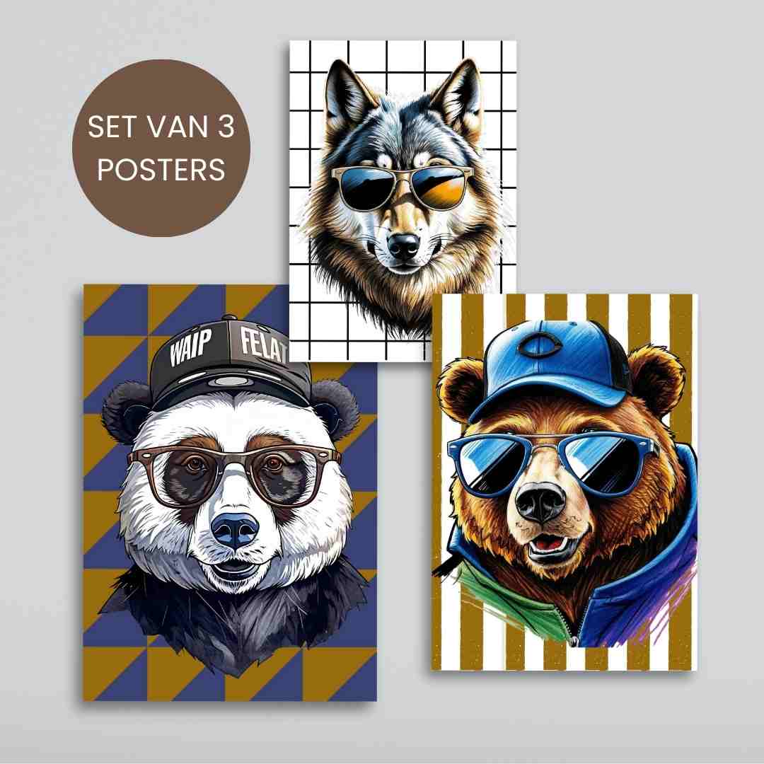 Cool Animals Digitale Poster set van 3