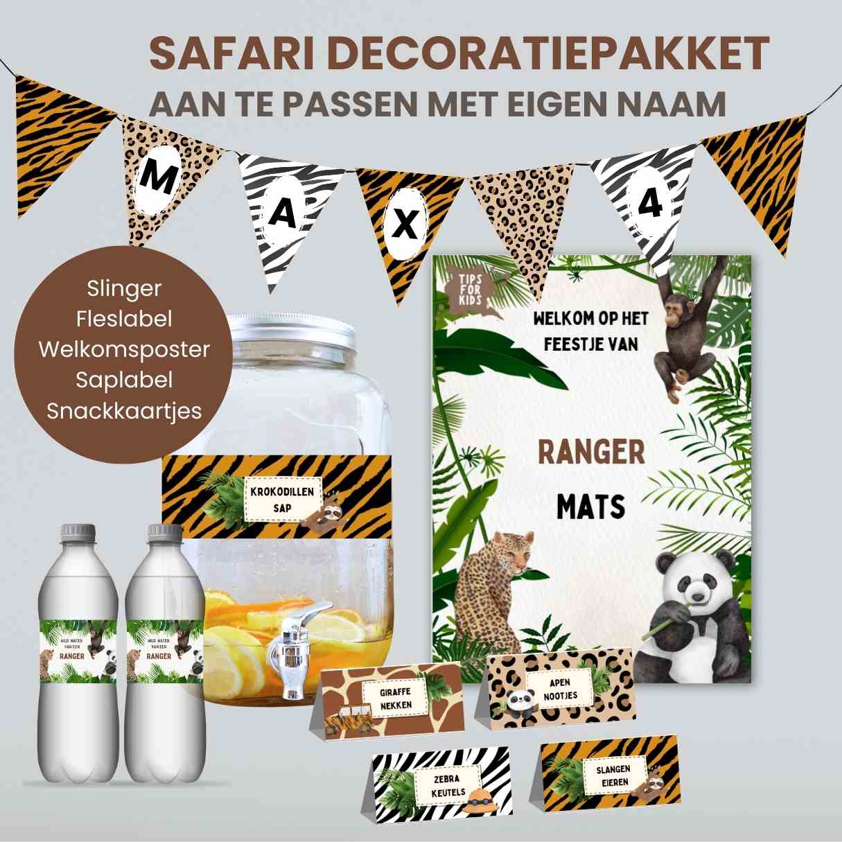 Safari Dieren feest pakket | Personaliseerbaar met eigen naam