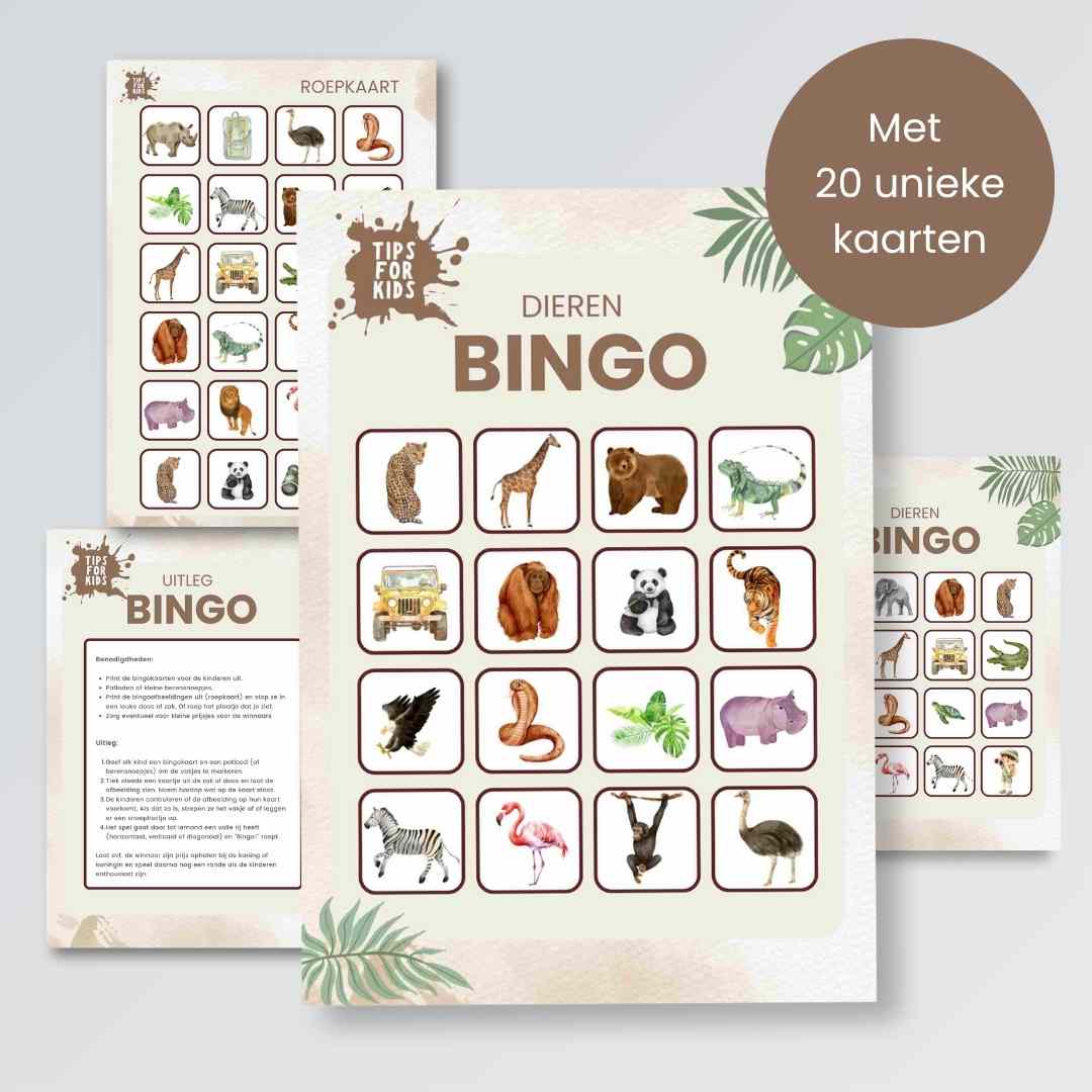 Safari Dieren Bingo | Voor een avontuurlijk kinderfeestje