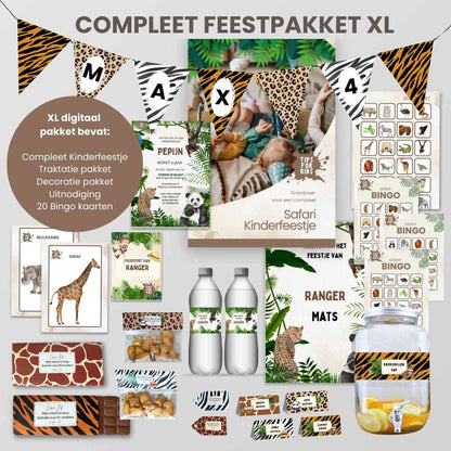 Safari Feestpakket XL : Draaiboek, Uitnodiging, Decoratie, Spelletjes & Traktatie