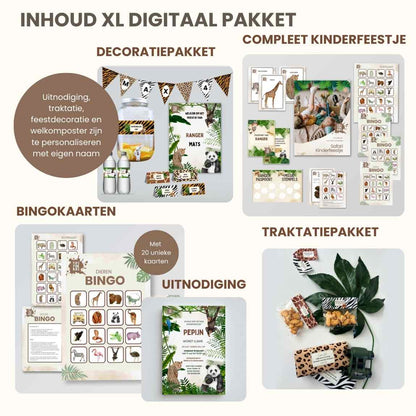 Safari Feestpakket XL : Draaiboek, Uitnodiging, Decoratie, Spelletjes & Traktatie