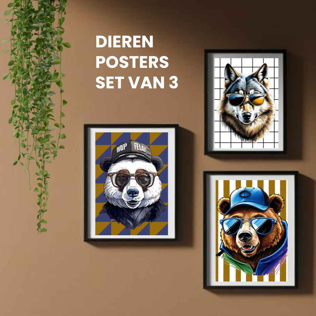 Cool Animals Digitale Poster set van 3
