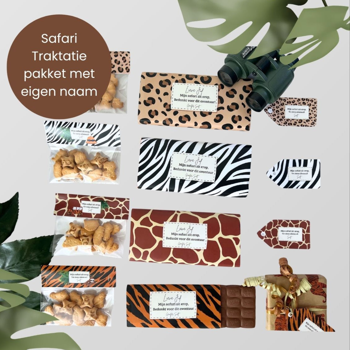 Safari labels traktatie printable